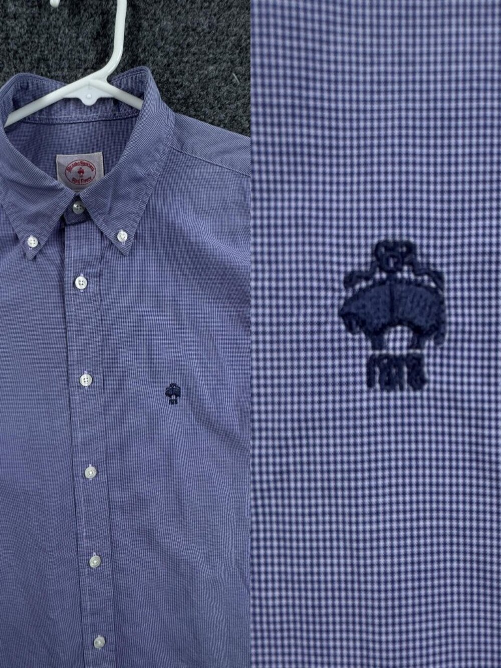 Brooks Brothers Button-Down Logo Mens Blue Medium Check Shirt Long Sleeve Woven